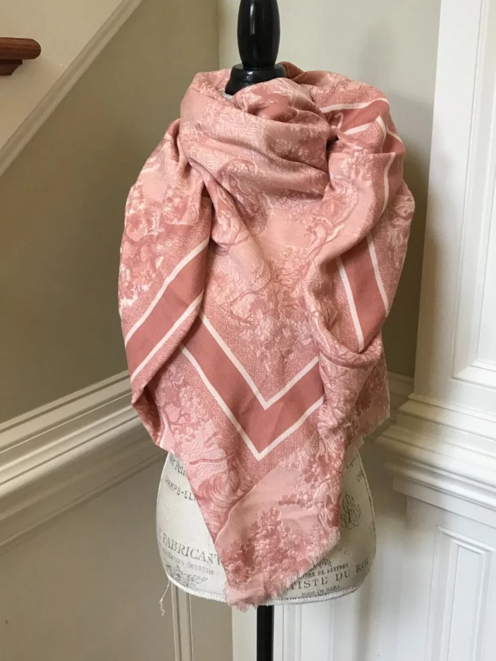 Christian Dior Rose des Vents Toile de Jouy Sauvage Shawl Scarf Wrap Wool Silk